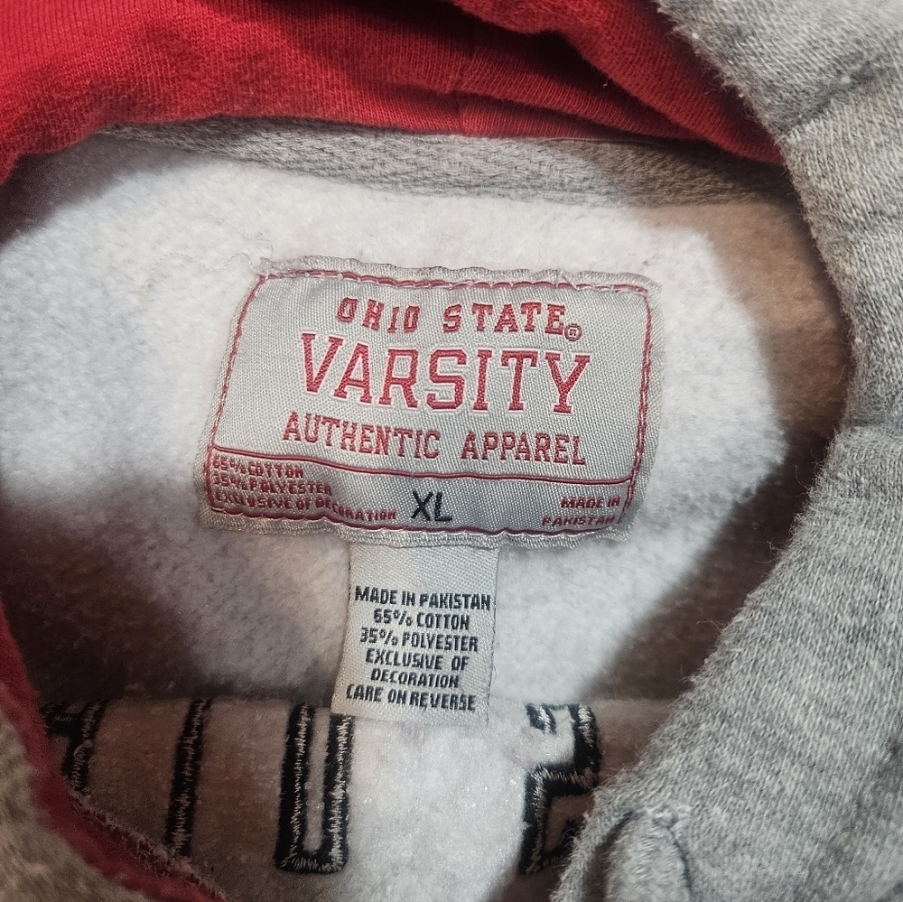 Ohio State Buckeyes Hoodie XL Gray Embroidered Spellout Red Hood Lining - Picture 7 of 7